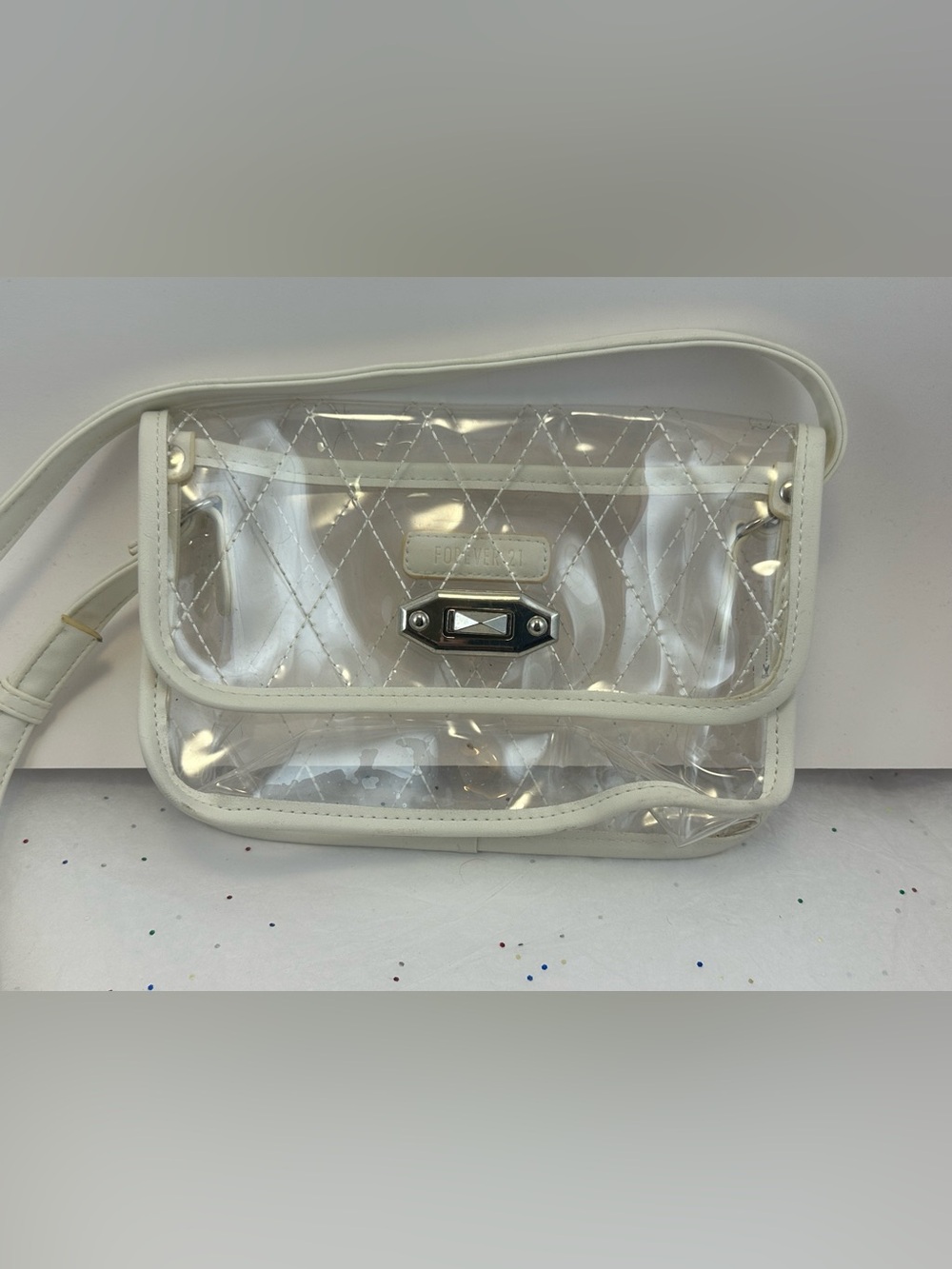 Forever 21 Clear Quilted Trim Crossbody Bag in White